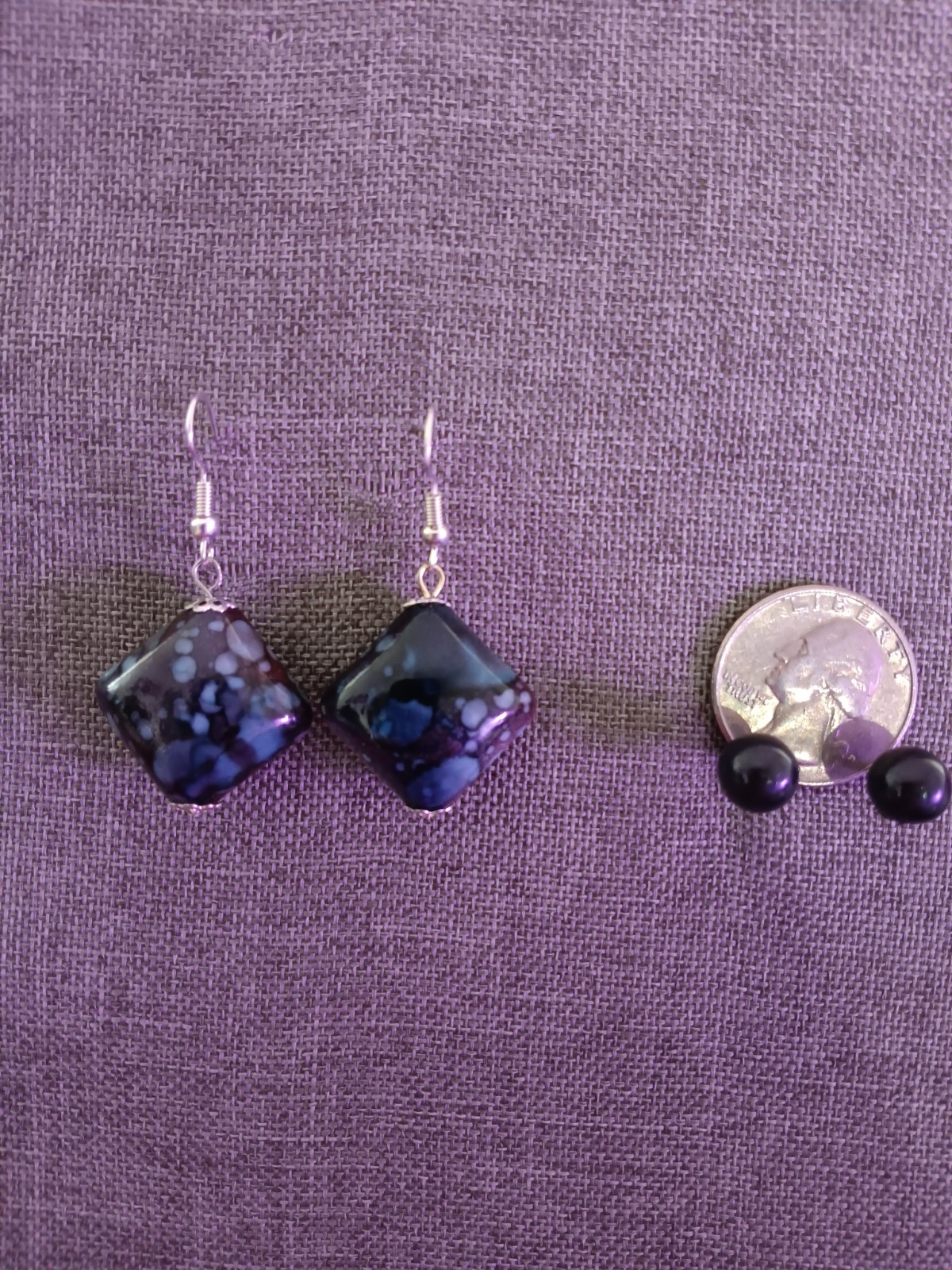 Blue & Black Beaded Dangle/Drop Earrings, Hook, One Of A Kind, Handmade