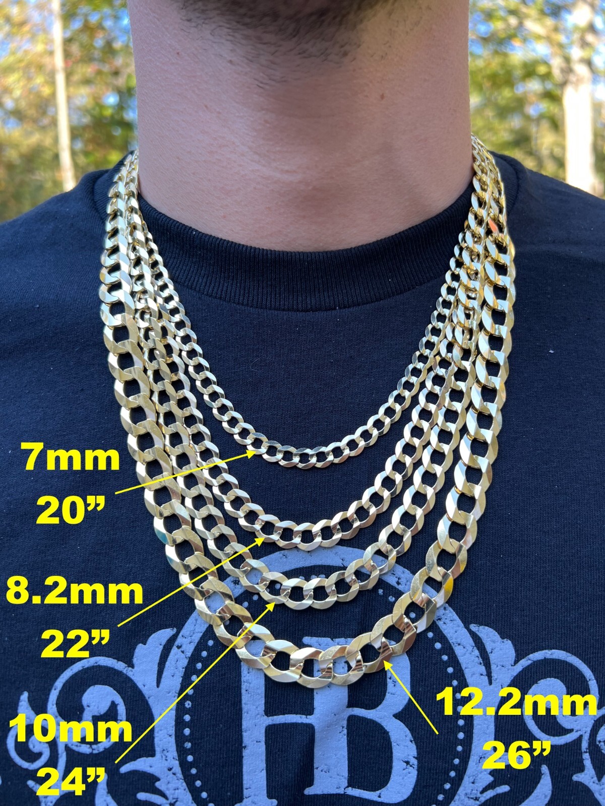 Real Solid 14k Yellow Gold Curb Miami Cuban Link Chain 16-30″ 2.5-12mm Necklace