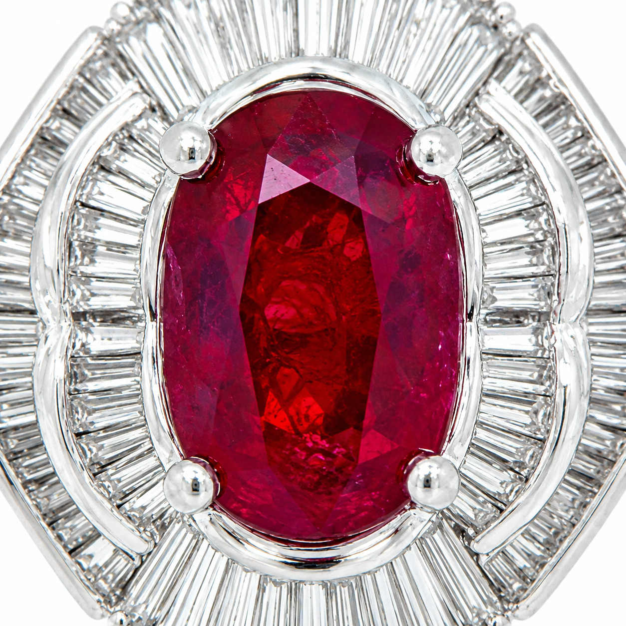 Natural Ruby Diamond Ballerina Ring Platinum | 5.71ctw 3.69ct GIA | Heat-Treated