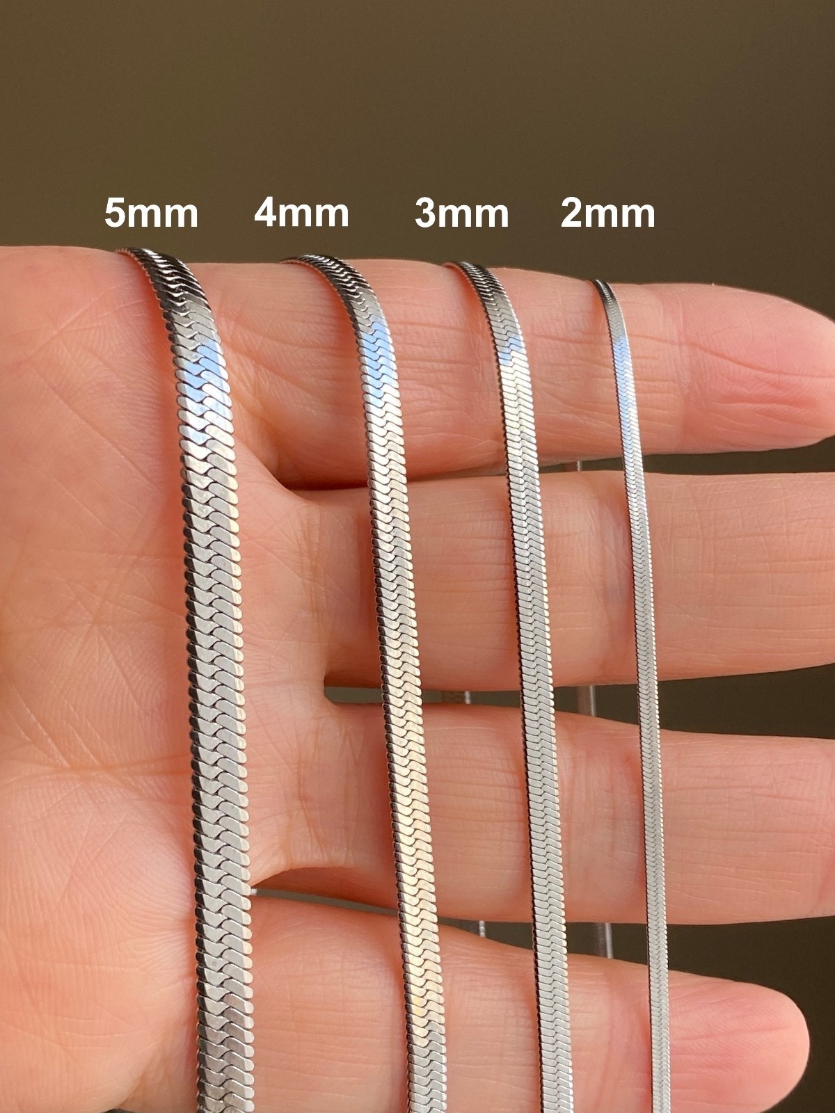 Stainless Steel Herringbone Chain Necklace, Mens Womens, 2-5mm 18-24″