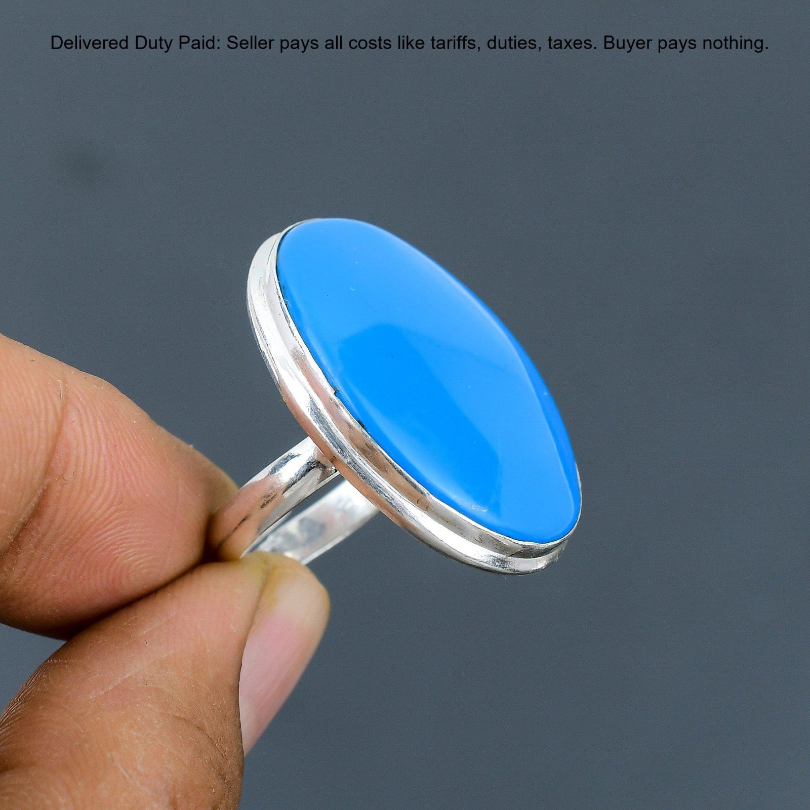 925 Sterling Silver Oval Sleeping Beauty Turquoise Stone Statement Bezel Ring