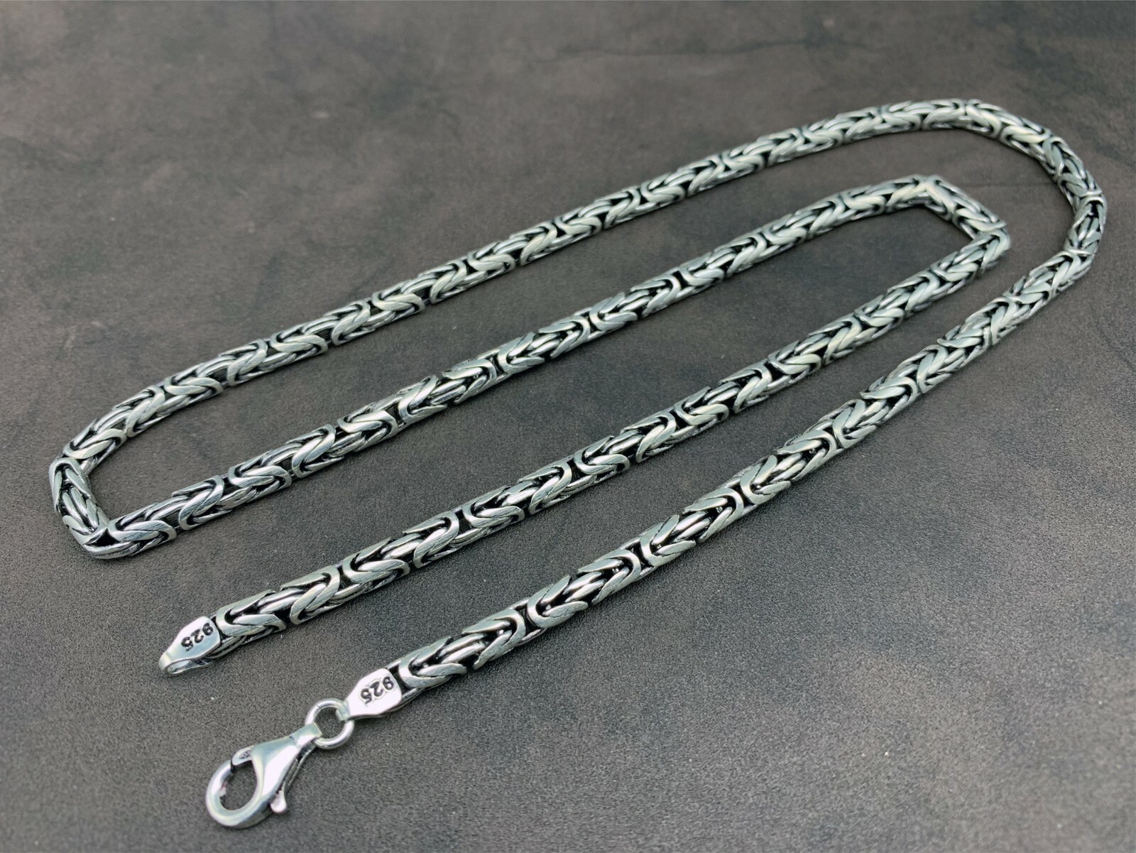 925 Sterling Silver Byzantine Chain 2 mm, 3 mm, 4 mm, 5 mm King Chain Necklace