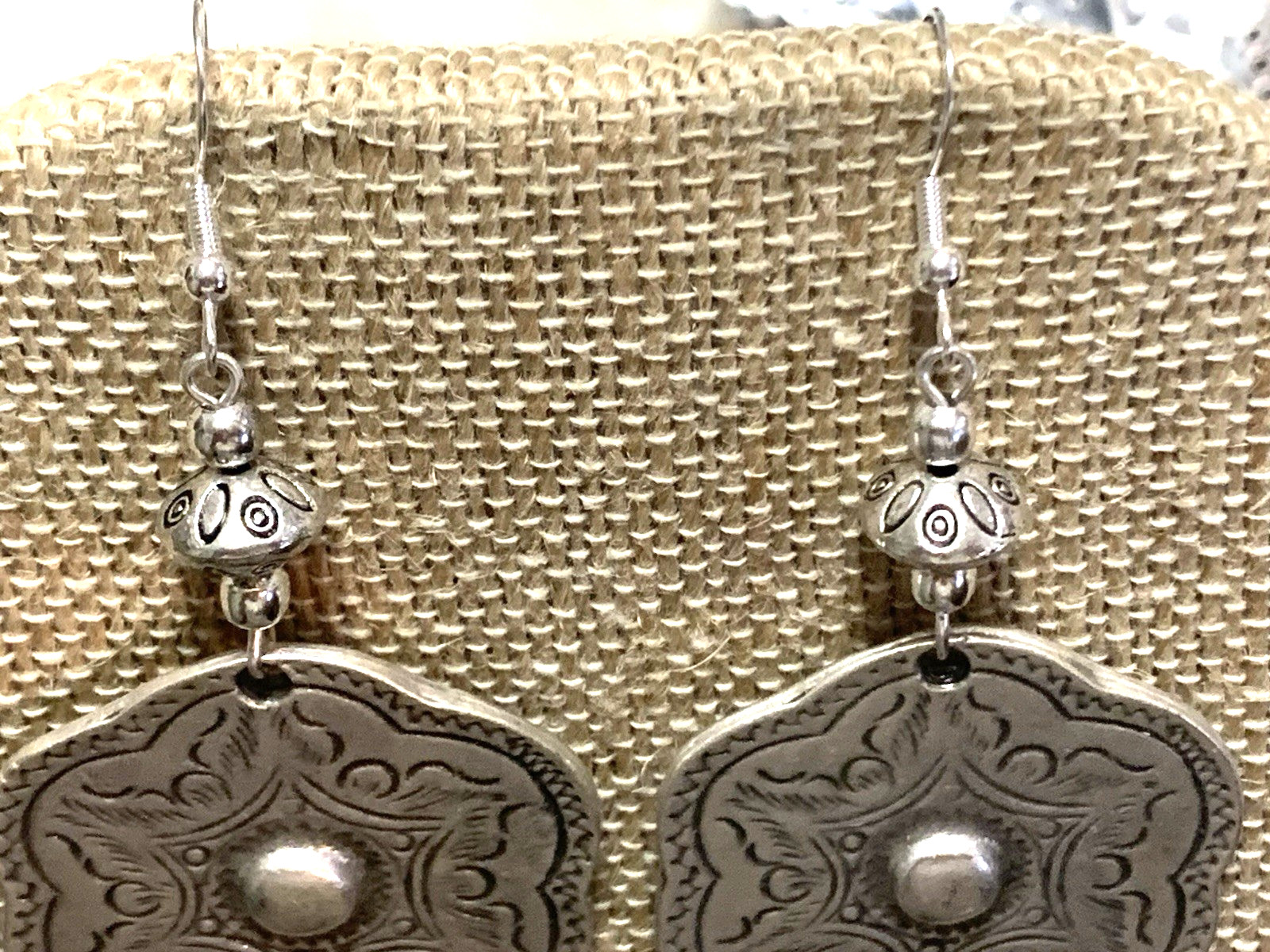NEW ITEM *LG. HANDCRAFTED ENGRAVED SILVER HILL TRIBE EARRINGS .925 EAR WIRES#20