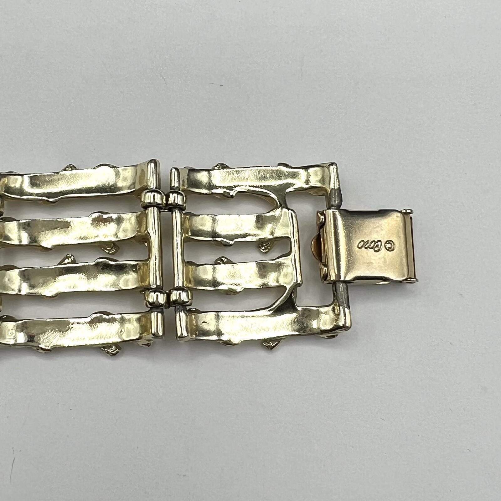 Vintage Signed Coro Bamboo Branch Design Gold Tone Wide Link Metal Bracelet