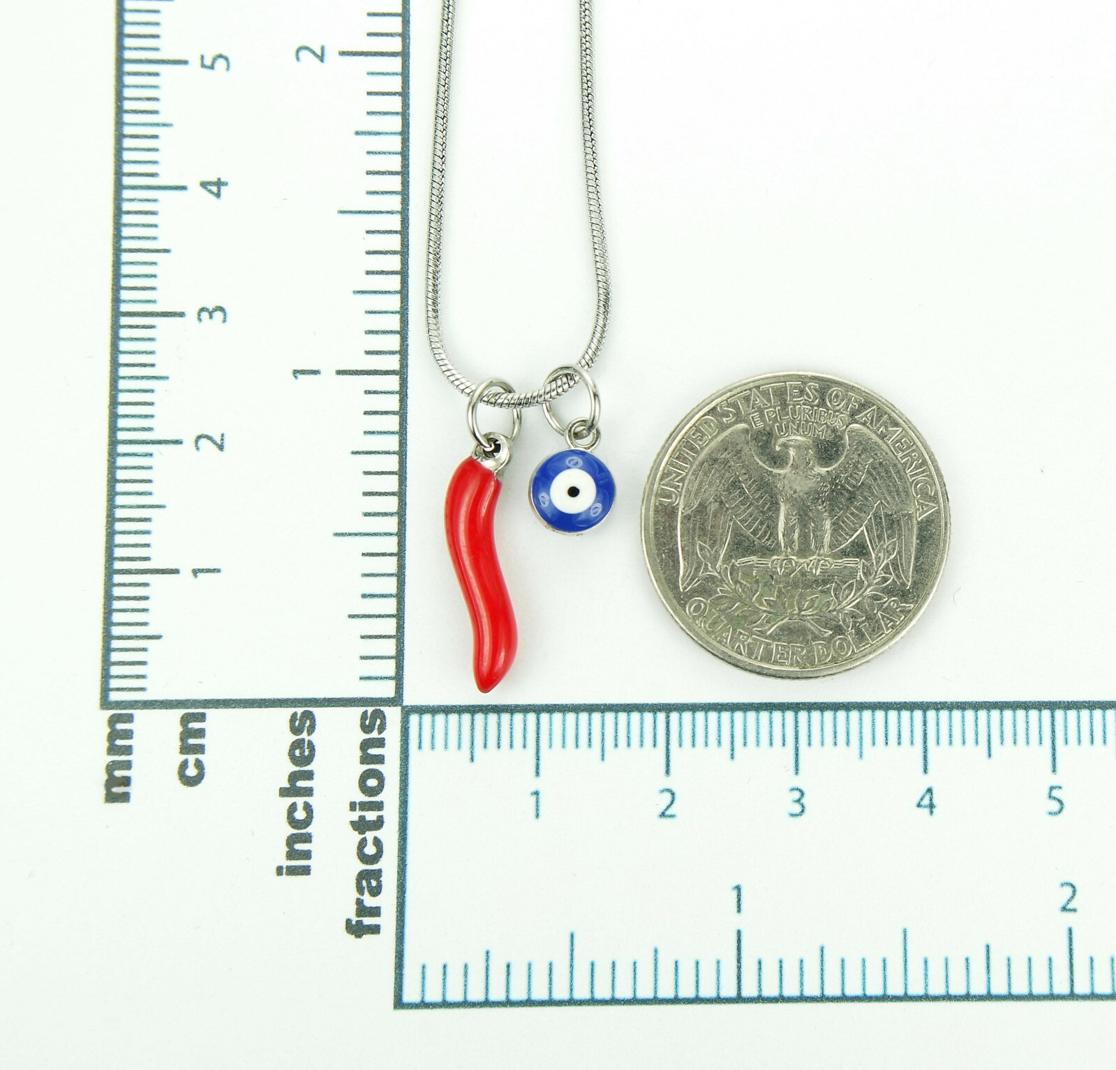 Red Cornicello Blue Evil Eye Necklace, Luck Protection Combo Charm Horn Corno nb