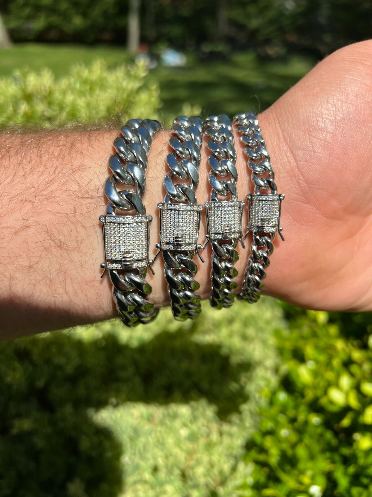 Real Miami Cuban Link Chain Necklace Bracelet Stainless Steel MOISSANITE Clasp