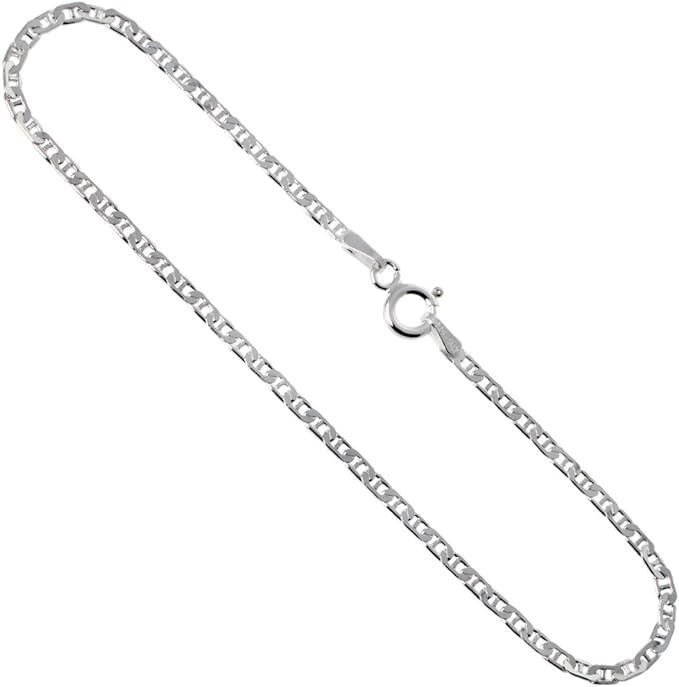2MM Solid 925 Sterling Silver Italian DIAMOND CUT Flat Mariner Anklet 9″ or 10″