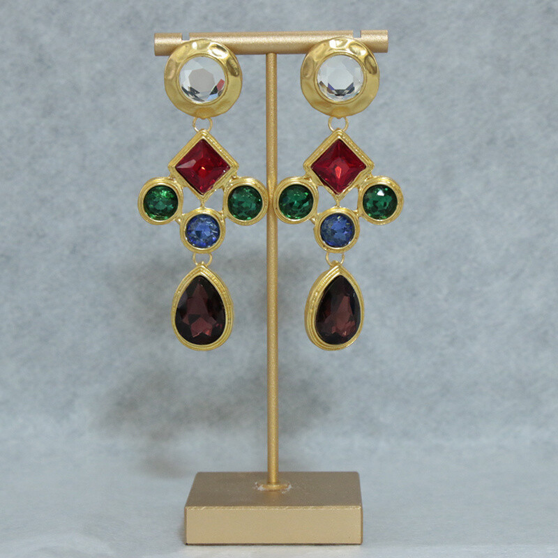 Exaggerated Woman Girl Retro Blue Crystal Palace Earrings Retro Elegant Earring