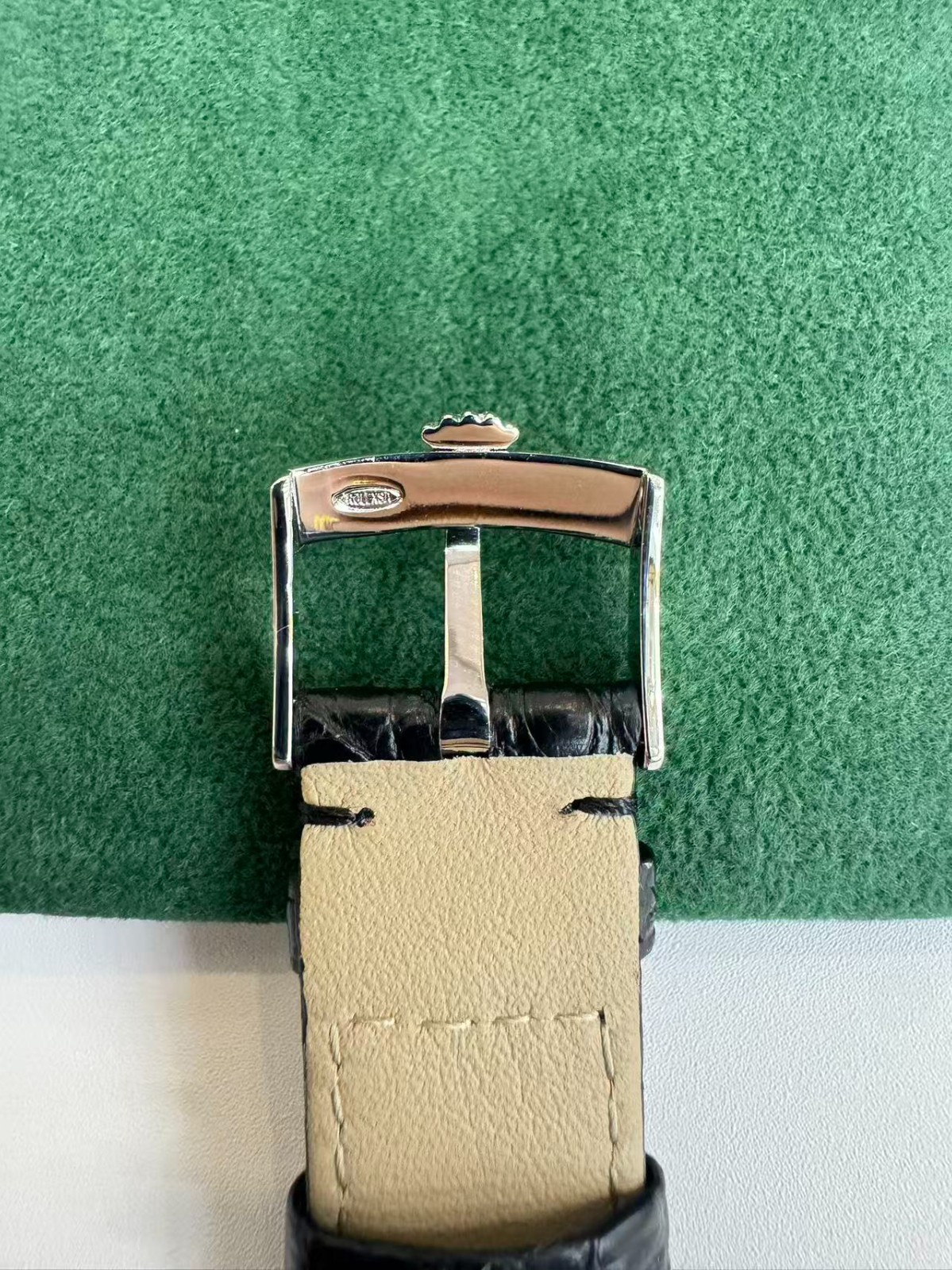 ROLEX Black Leather Crocodile Band 19mm With Rolex Crown Buckle Silver NOS