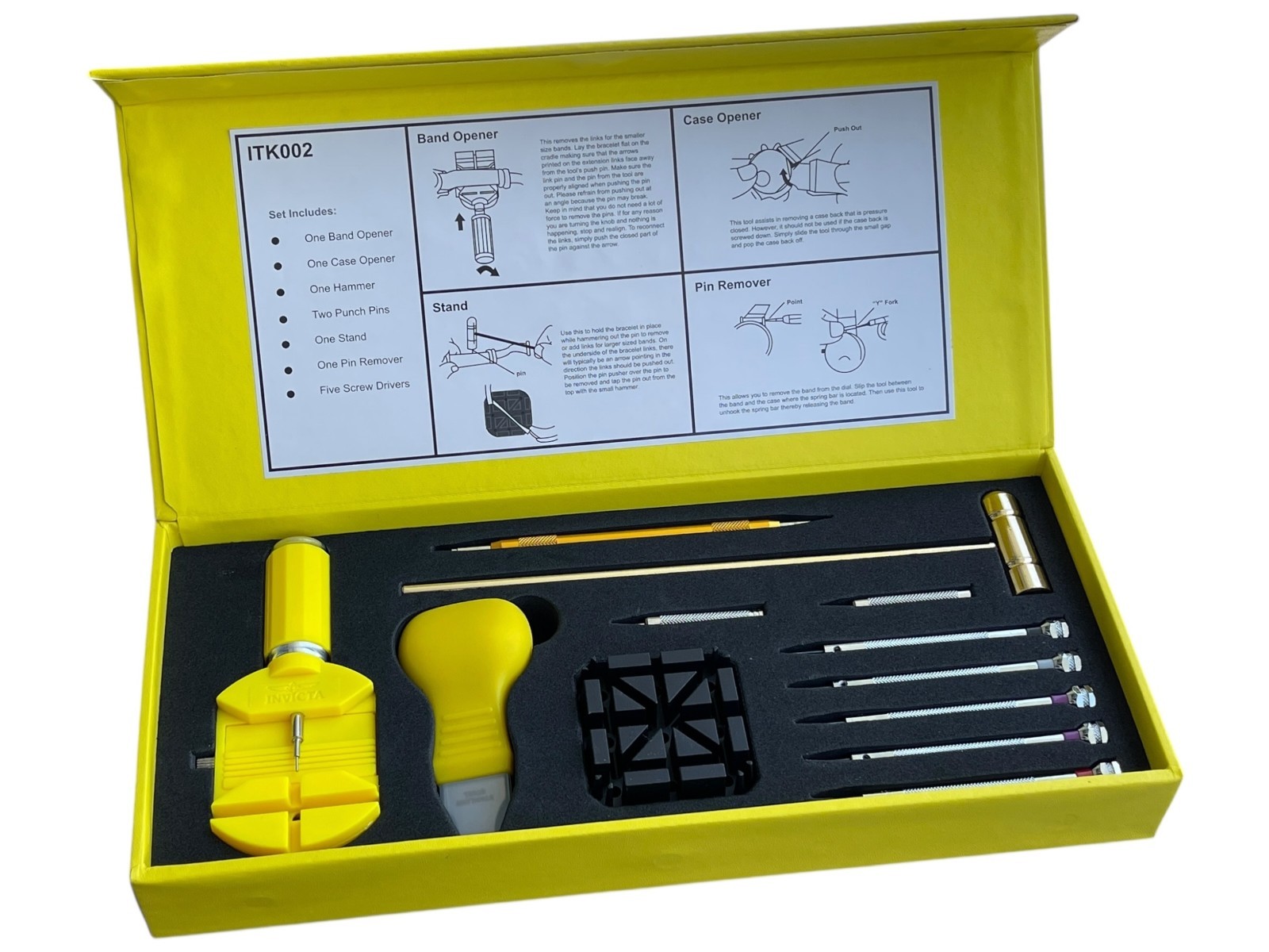 New Invicta Watch Tool Repair Kit 12 Piece Set Band & Case Opener Screw Driver