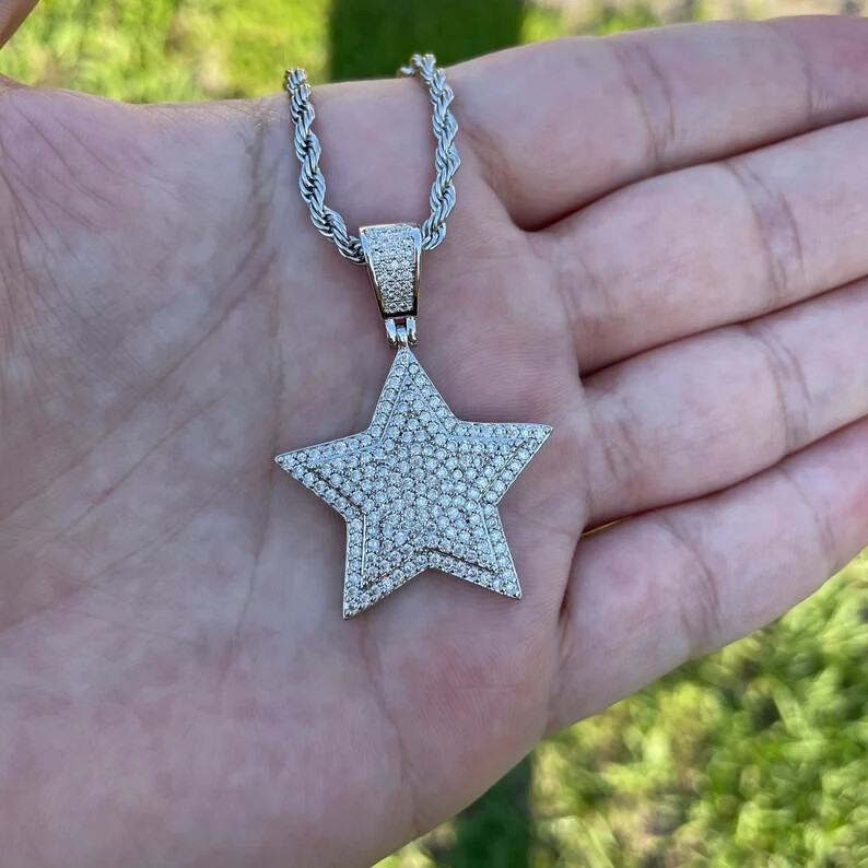 3.50 Ct Round Cut Simulated Diamond Men’s Star Pendant 925 White Sterling Silver