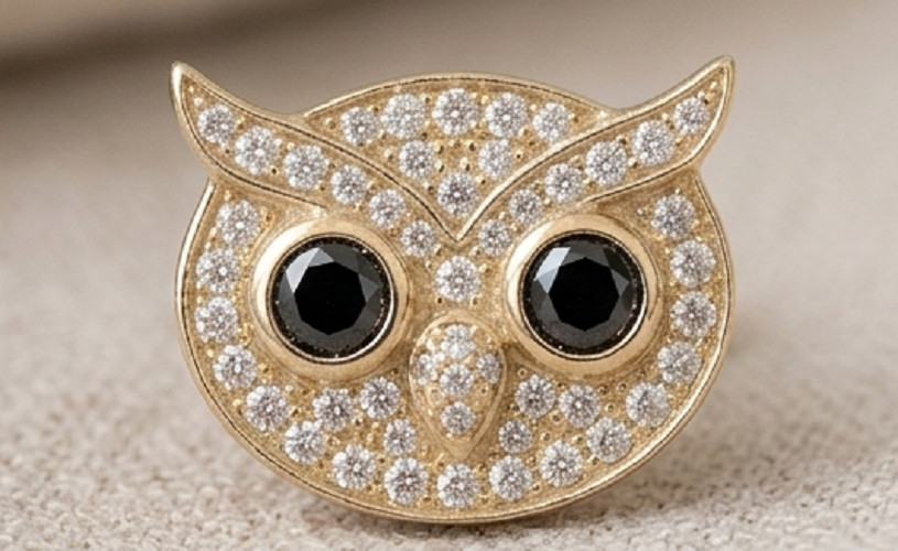 2ct Round simulated Black Diamond Owl Face Stud Earrings 14k Yellow Gold Plated