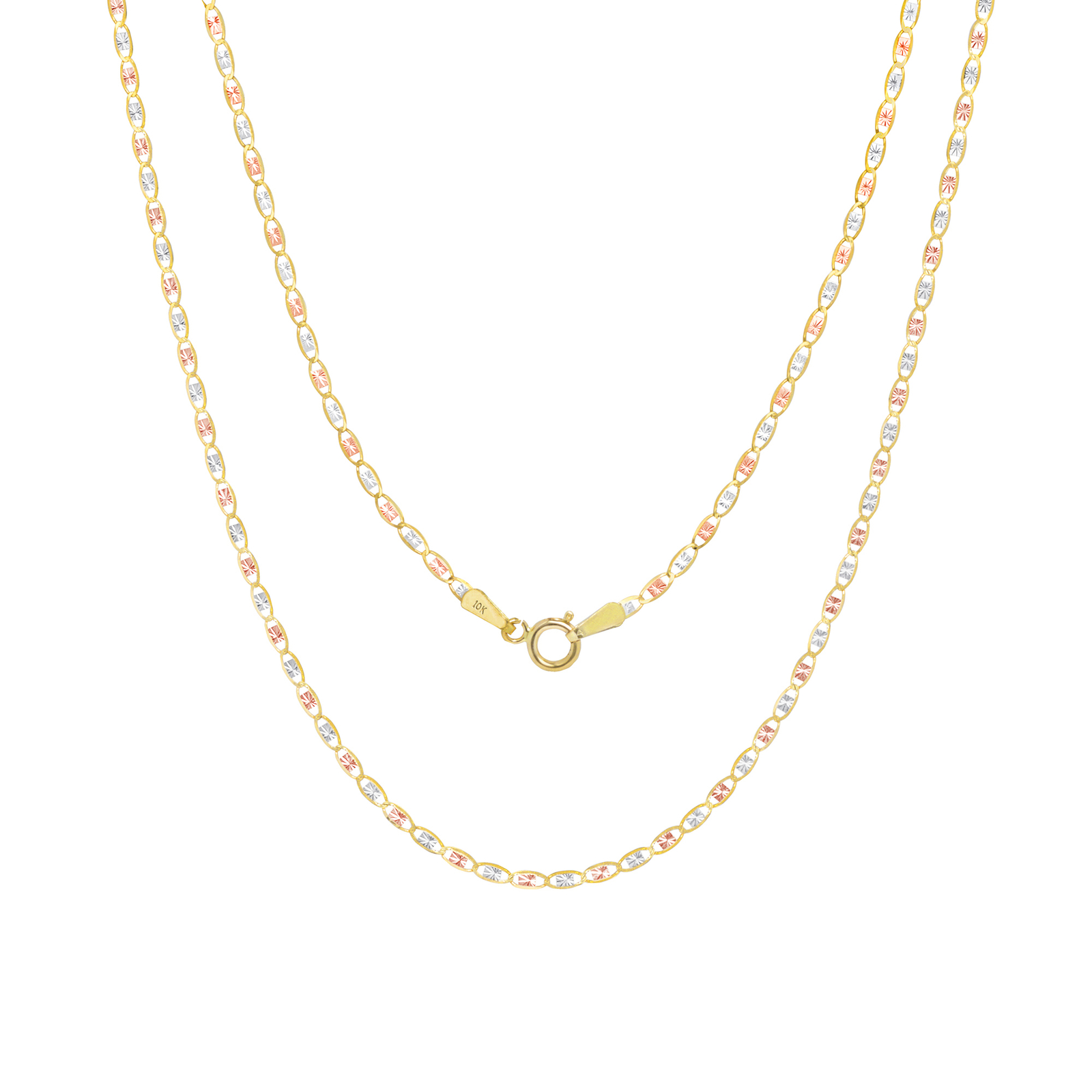 10K Solid Tri Yellow Rose White Gold 1.5mm Valentino Chain Womens Necklace 16″