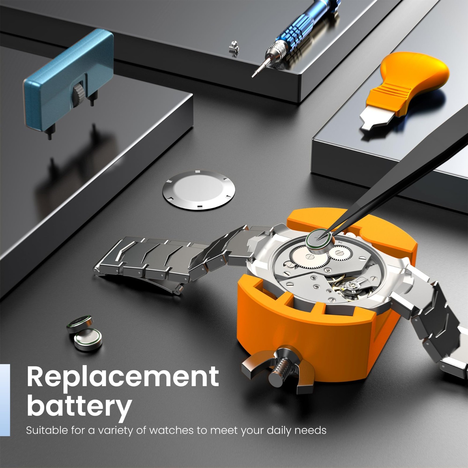 Watch Repair Kit – Battery Replacement, Link Removal, Resizing Tools & Screwdriv