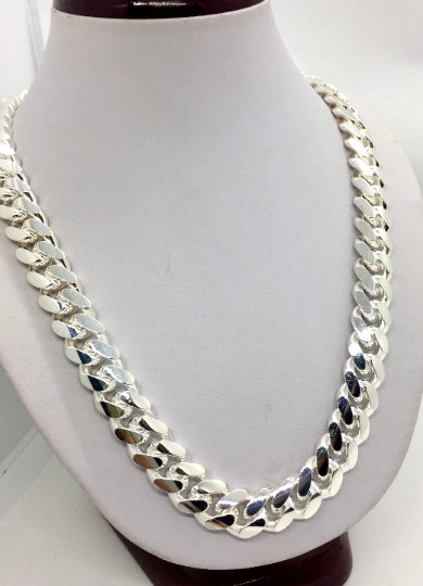 Hand Polished 12mm SolidMiami Cuban Link Chain 925 Sterling Silver Men’s 22″-30″