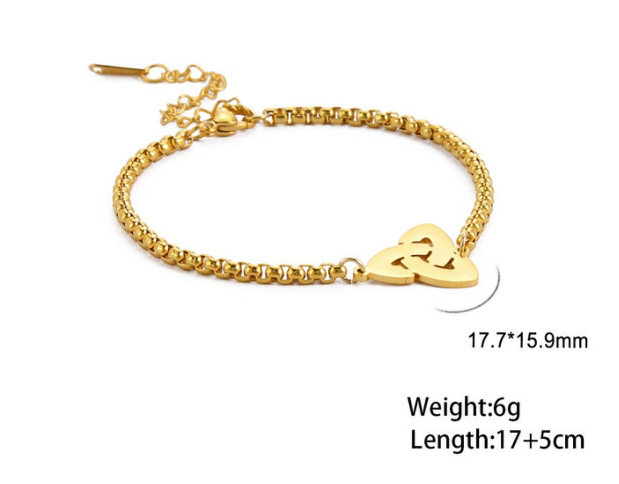 Stainless Steel Trinity Single Charm bracelet 7-9 inch incl 2 in extender