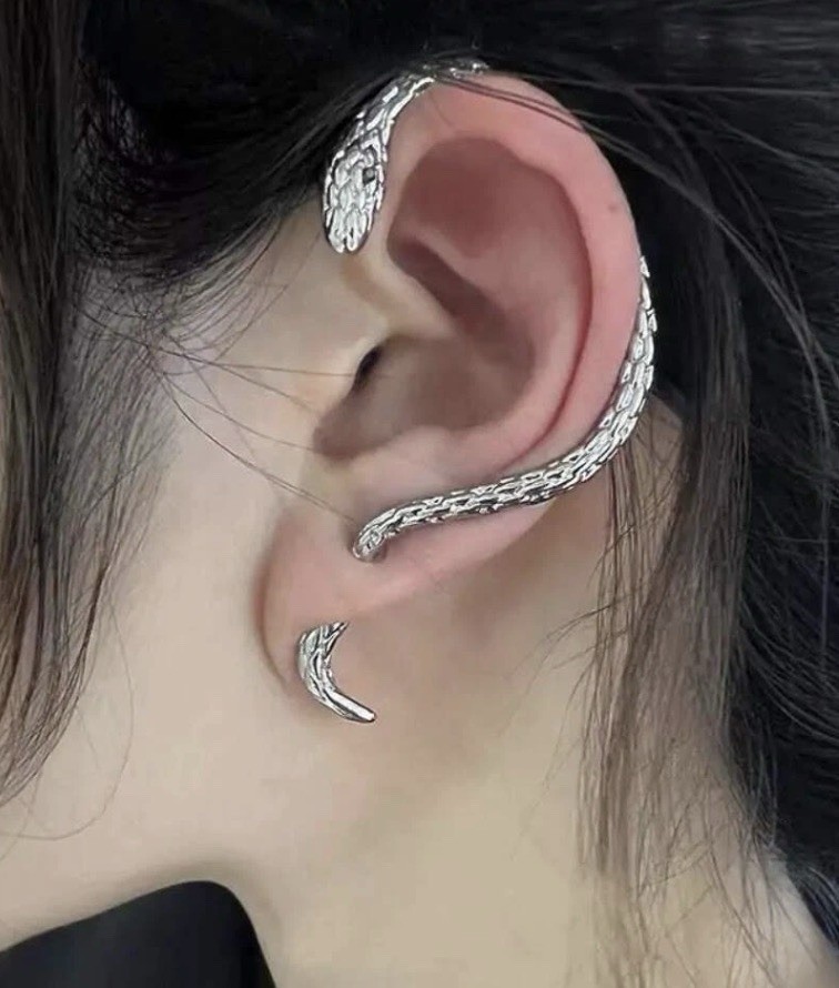 Silver Snake Cuff Auricle Earring Metal Earring