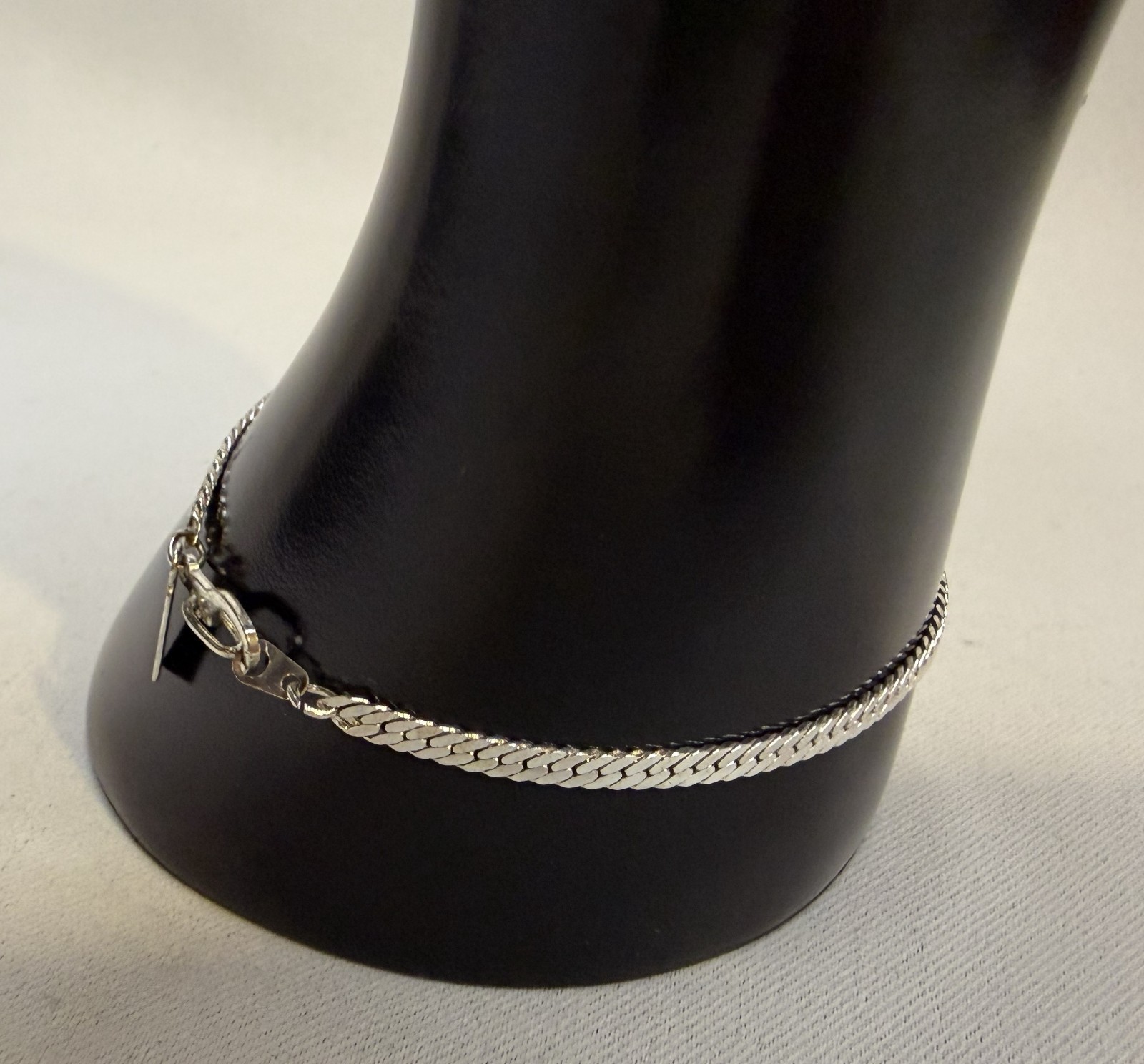 Vintage 925 SP Silver Plated Flat Herringbone Chain Bracelet Anklet High Shine