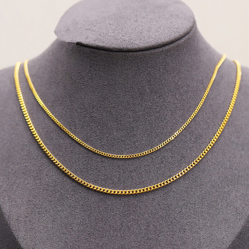 Pure Solid 999 24K Yellow Gold Chain 1.2mm/1.6mm/1.8mm/2mm Curb Link Necklace