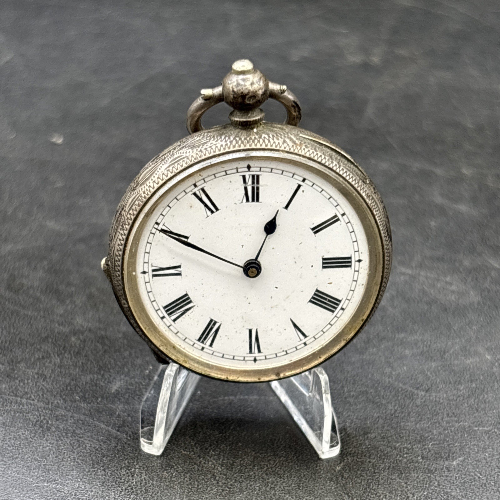 Pocket Watch 800 Silver Case PARTS REPAIR PRACTICE Floral Etched Case