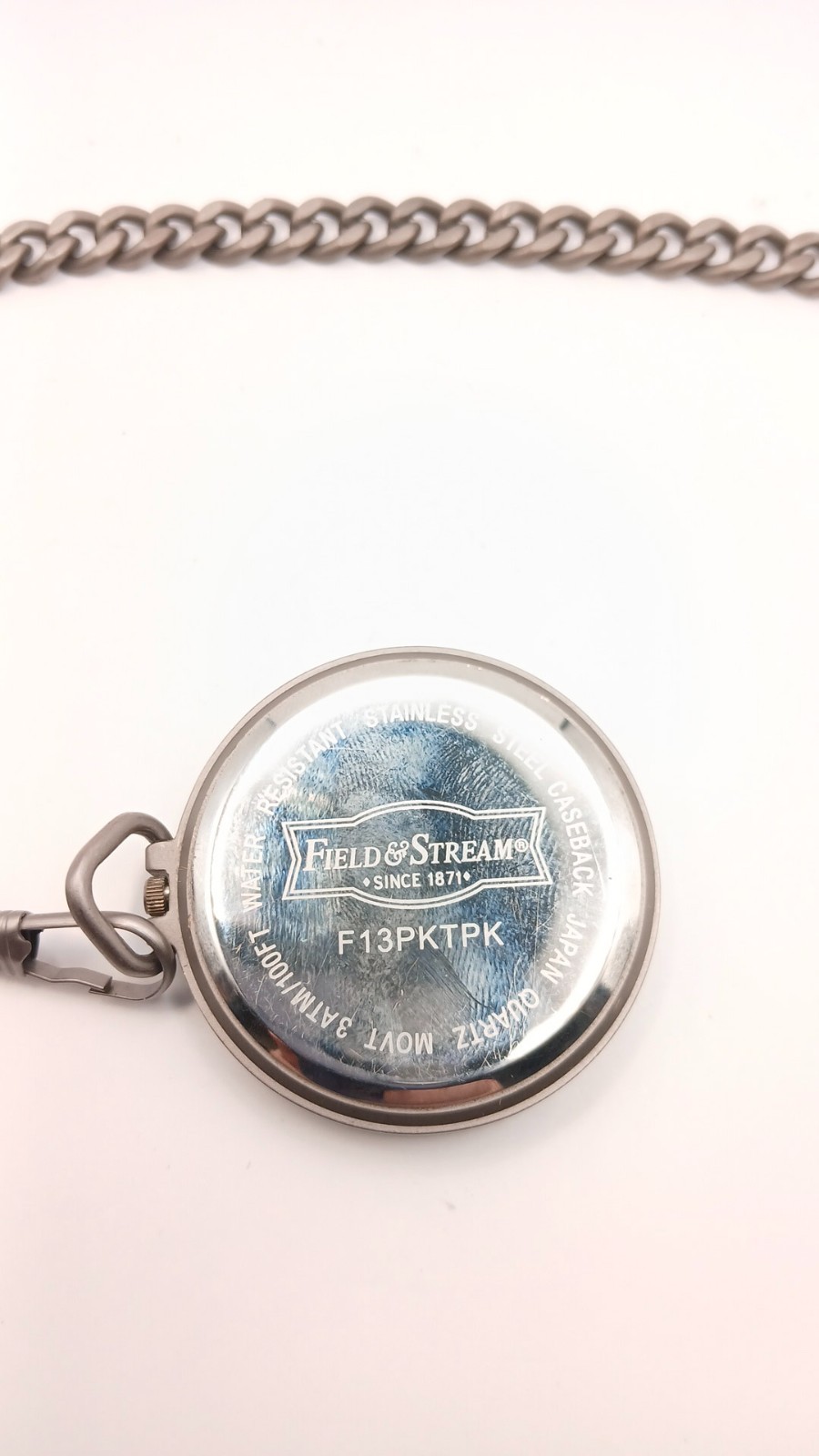 12IN, 43MM, Field & Stream Pocket Watch, Open Face Gunmetal Gray Quartz