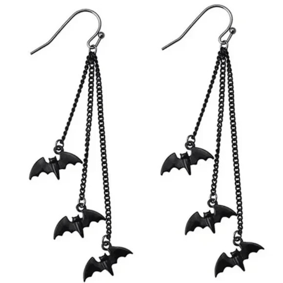 Goth Emo Halloween Bat Fashion Hanging Earrings Lot Of 5