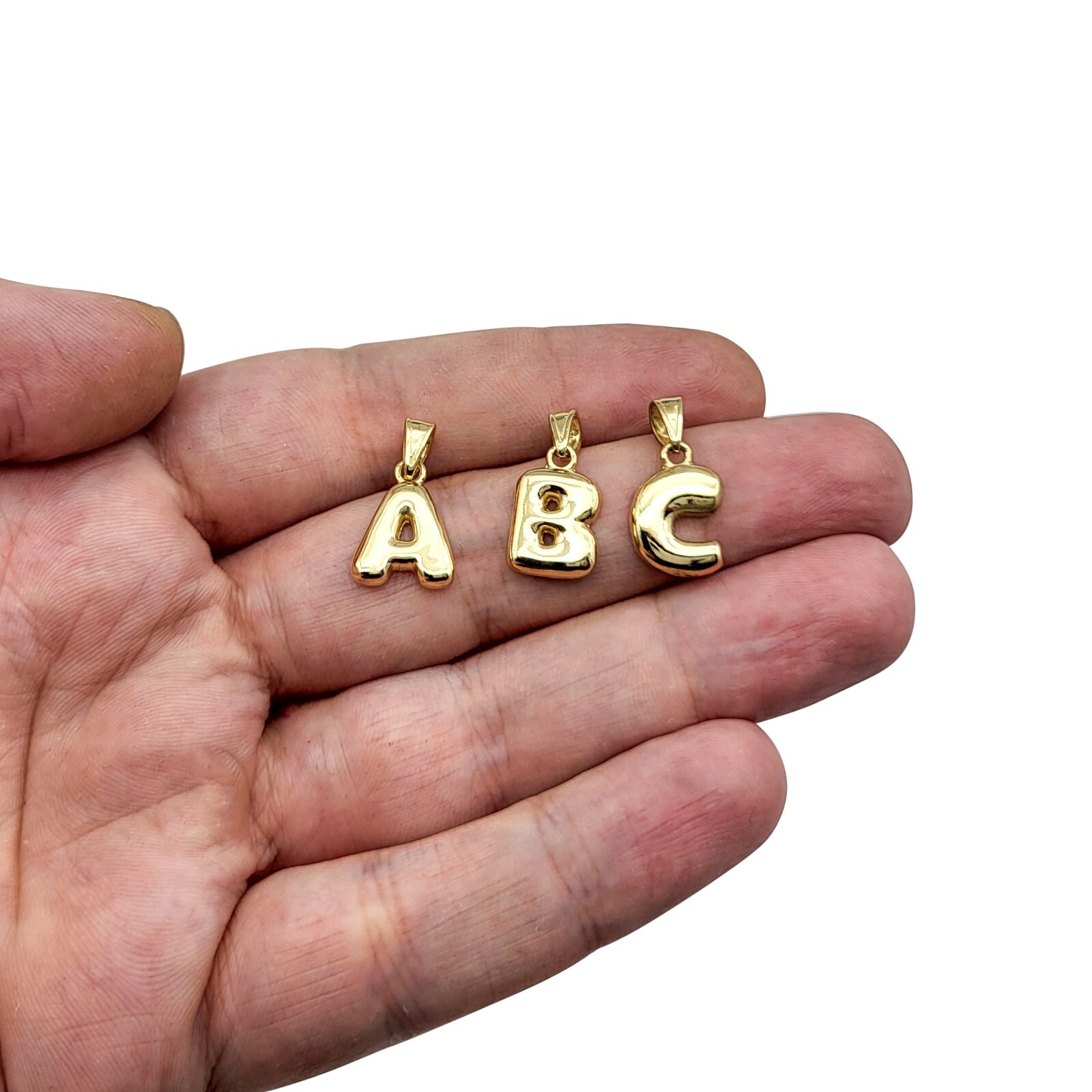 18K Yellow Gold Bubble Letter Pendant All Letters, Numbers, Gold Initial Pendant