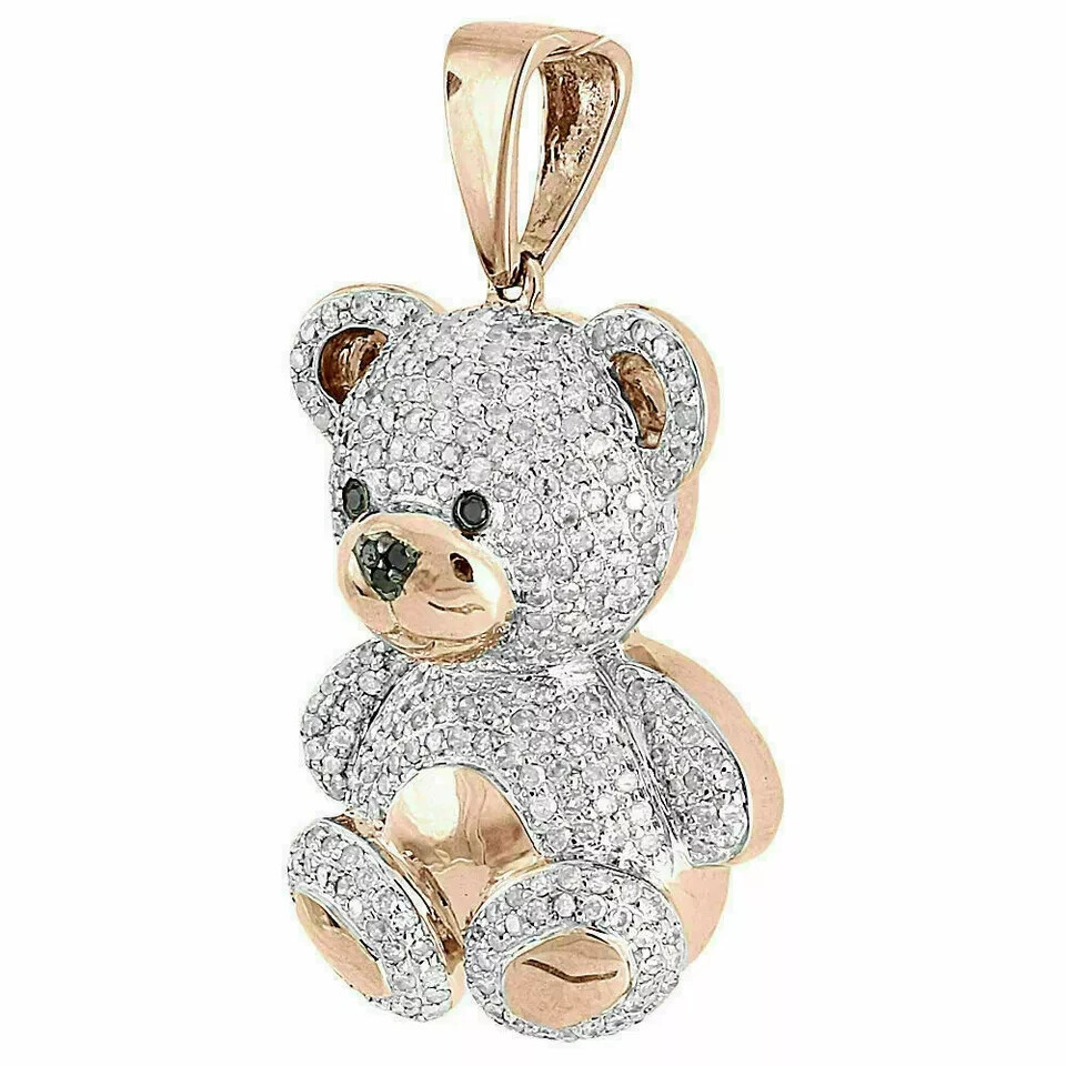 2.00 Ct Round Cut VVS1/D Diamond Teddy Bear Pendant 14k Rose Gold Over