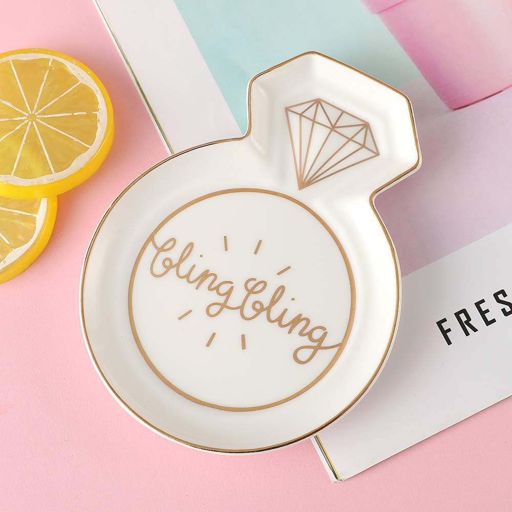 Diamond Ring-Shaped bling bling Engagement Ceramic Trinket Plate and Decorati…