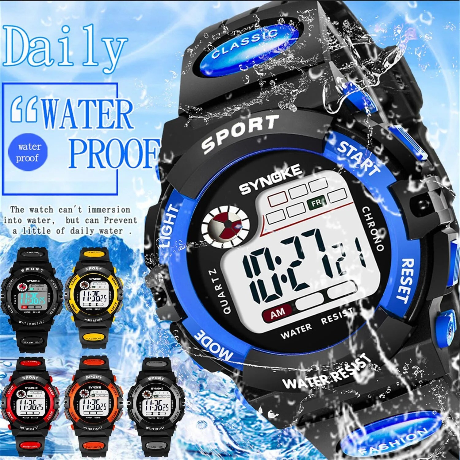 Kids Digital Electronic Watch Waterproof Children Boys Girls Sports LED Watches