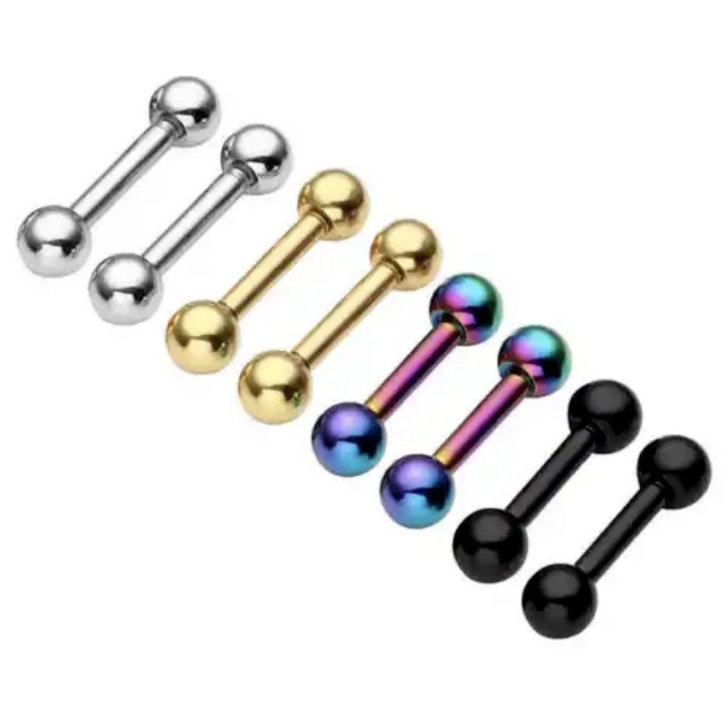 2Pcs Stainless Steel Ball Stud Barbell Earrings Screw Back Piercing Women Men
