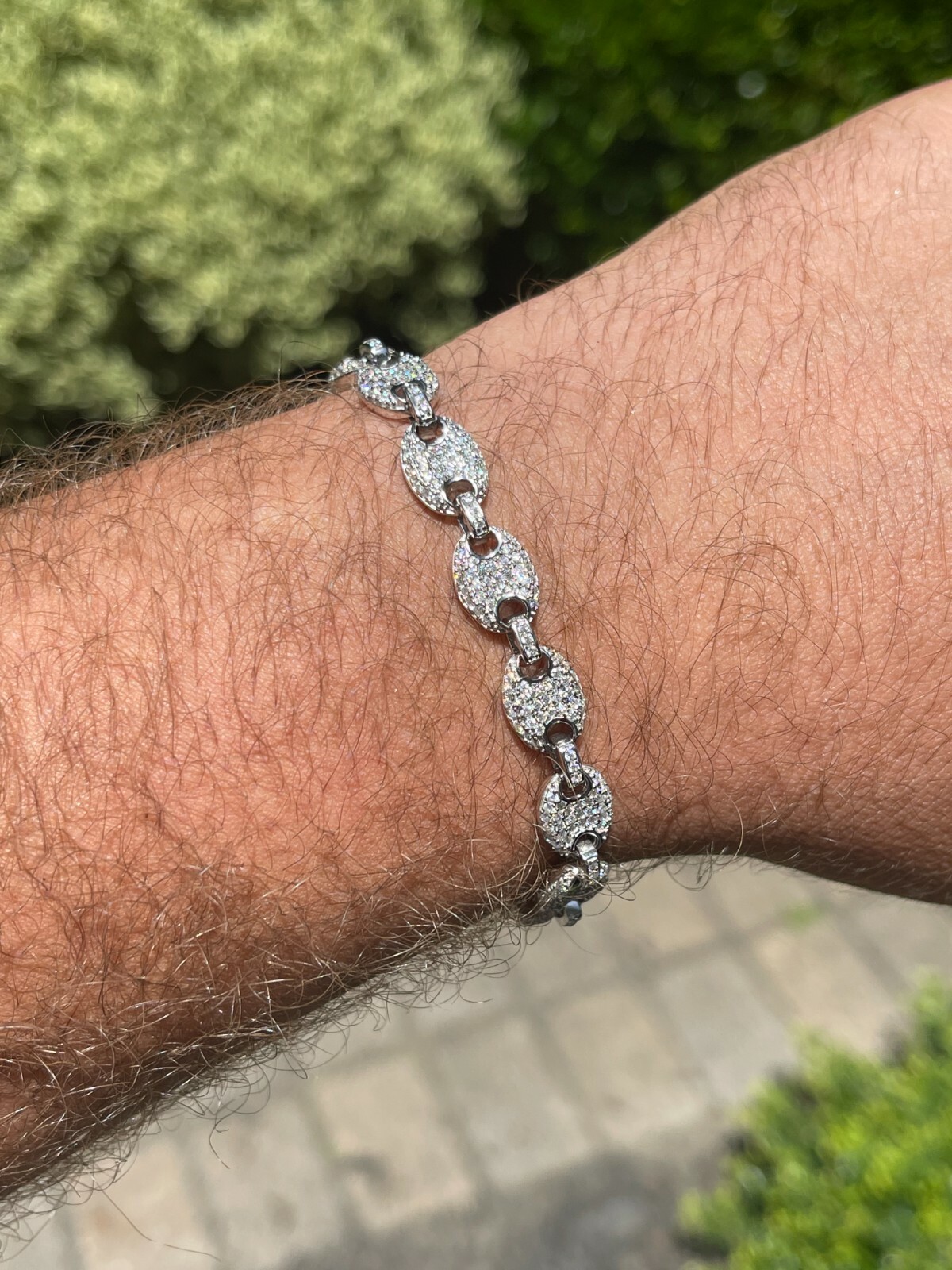 Iced Gucci Link Bracelet Solid 925 Silver Out Moissanite Passes Tester