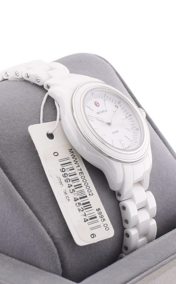 NEW Michele Jetway Mini Ceramic White Bracelet Swiss Watch MWW17E000002 $995.00