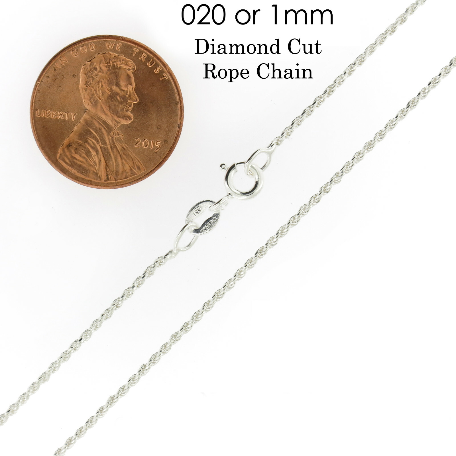 Sterling Silver Diamond Cut Rope Chain Necklace for Children 1mm – 14″ inch long