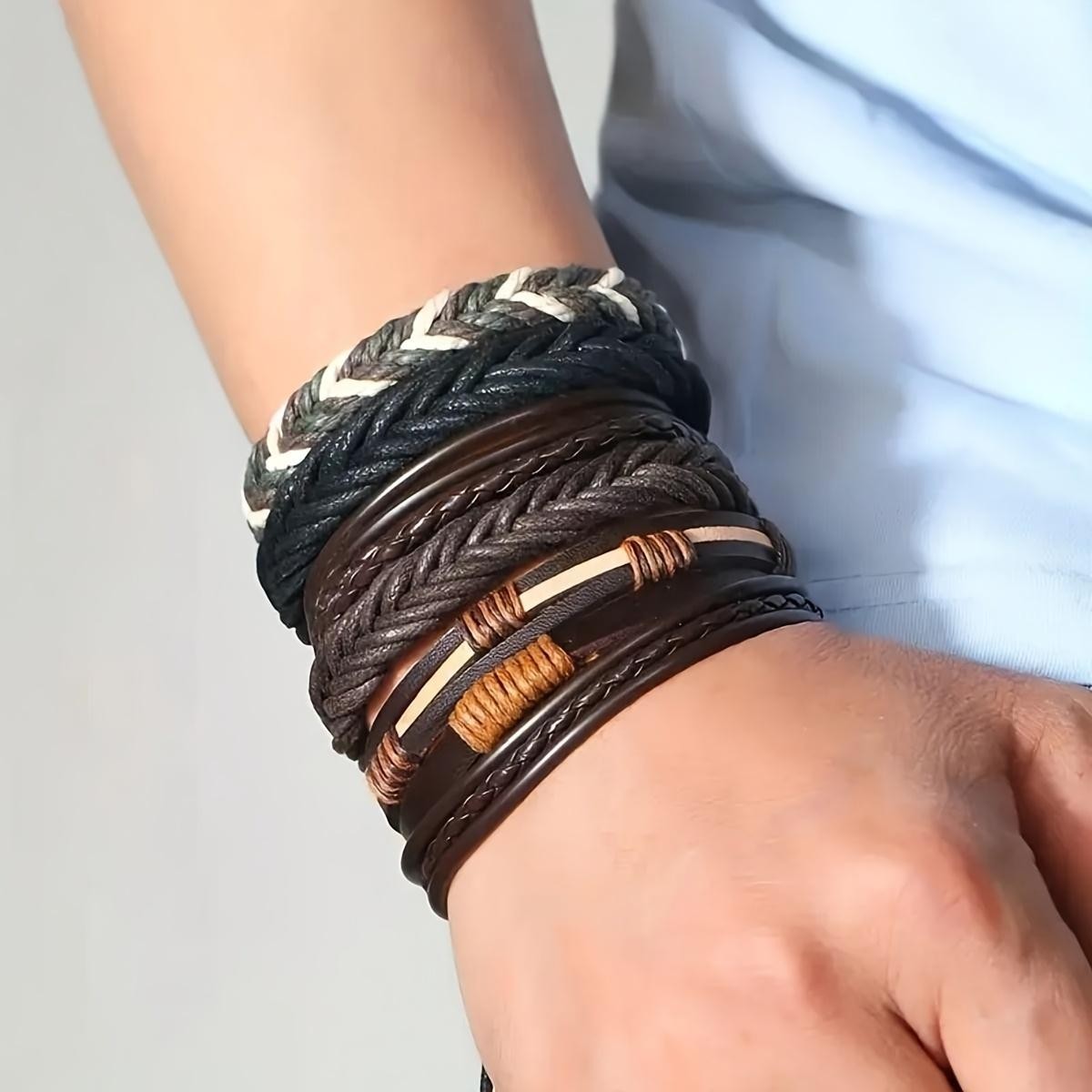 20pcs Braided Leather Bracelets, Wrap Cuff with Wood Beads Hemp for Men & Women