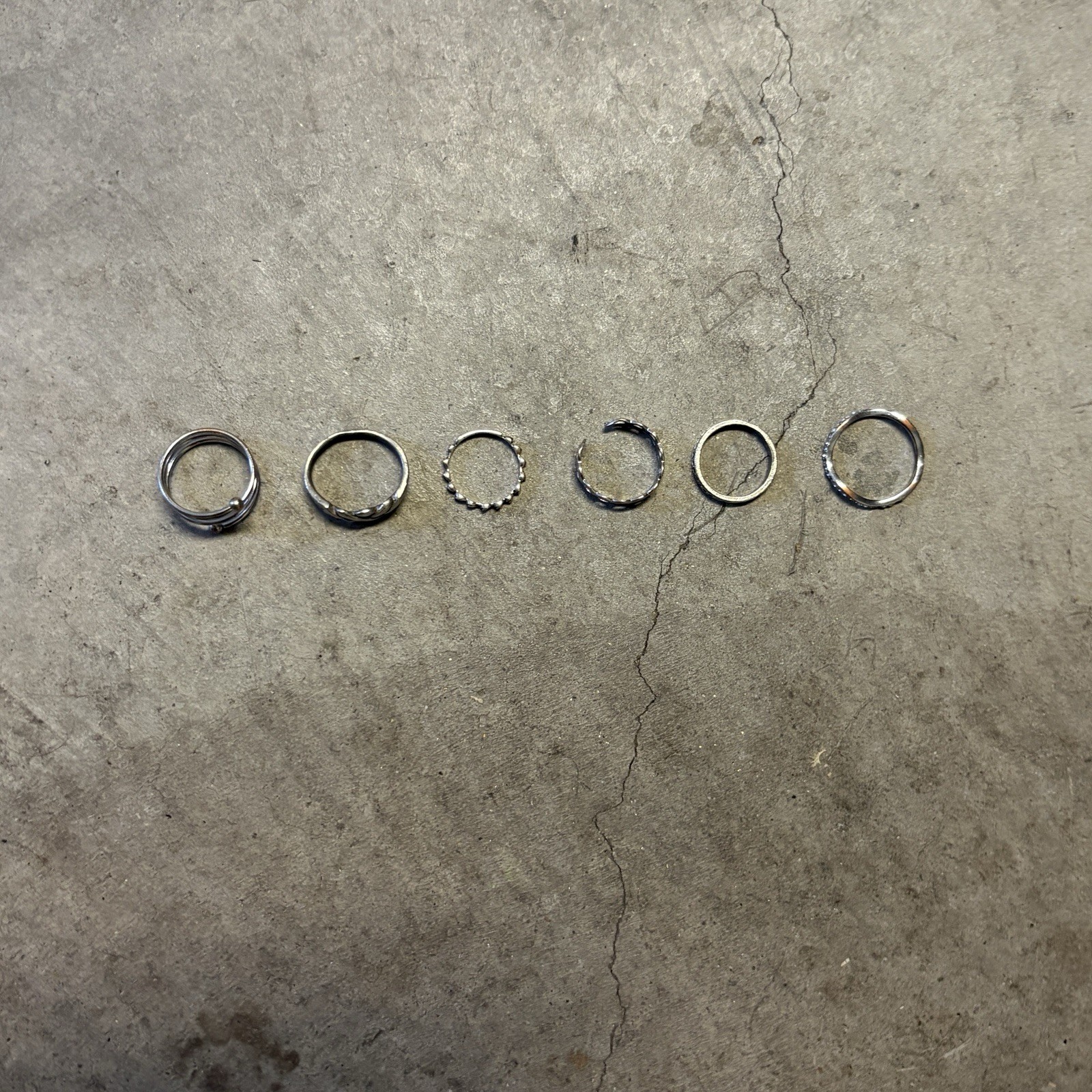 6 Different Sized Sterling Silver/Stainless Steel Rings for Unisex Adults