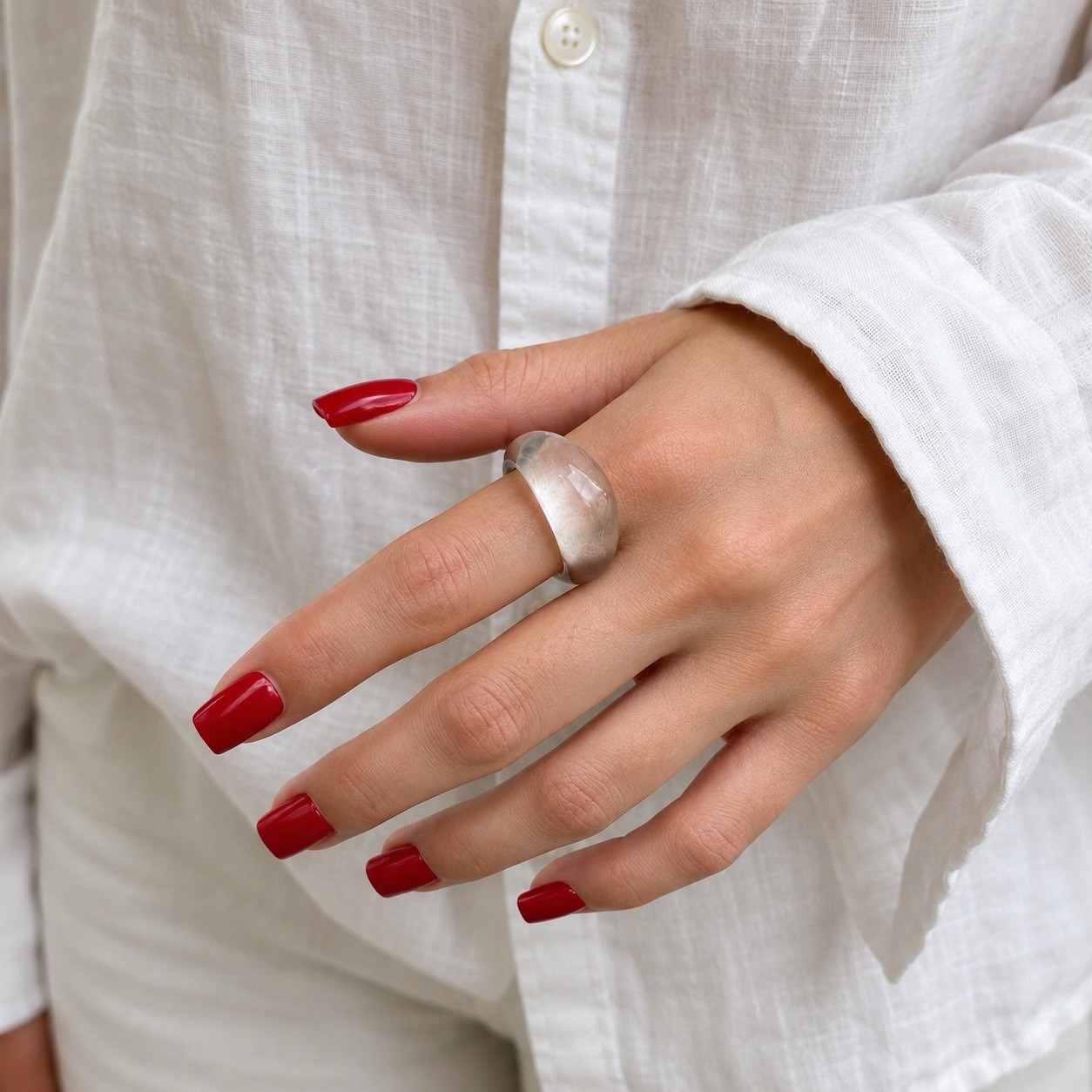 Lucite Clear Ring COS Sz 7 Y2K Acrylic Boho Museum Chunky Translucent Modern Art