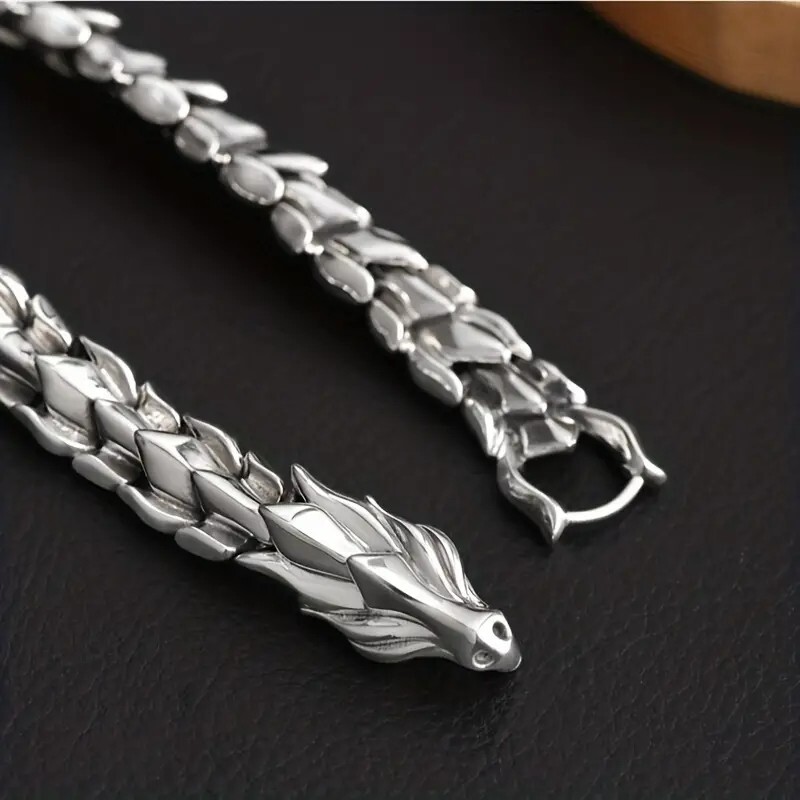 Ouroboros Dragon Head Bracelet Men Punk Stainless Steel Wristband Vikings Bangle