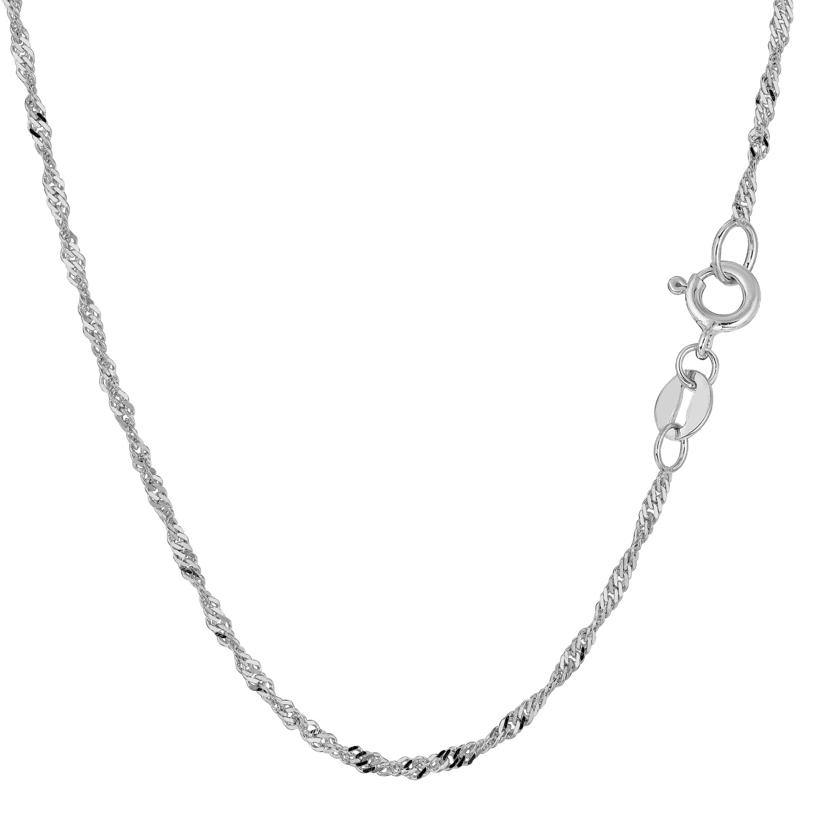 10k White Real Gold Singapore Chain Necklace, 1.7mm, 18″