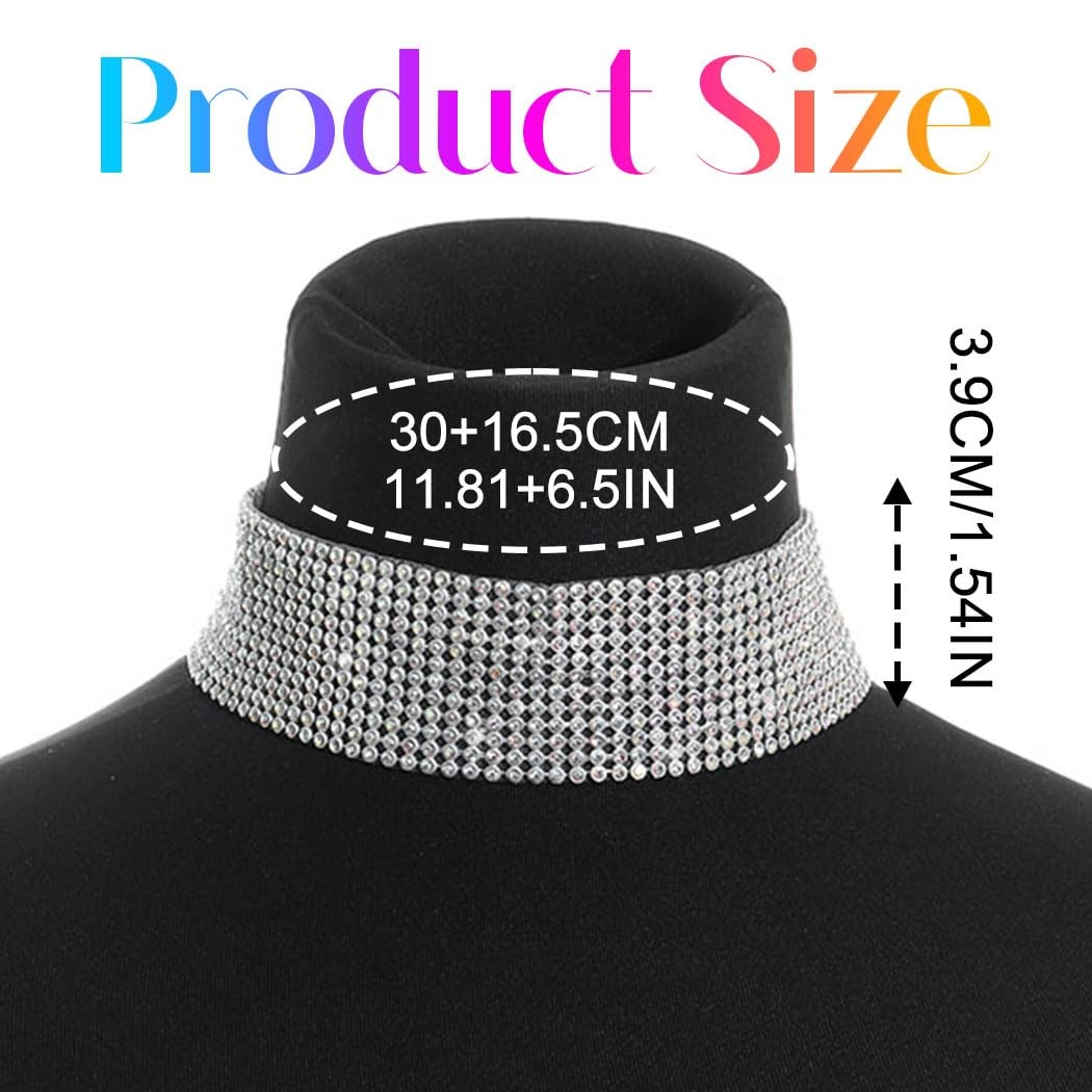 Rhinestone Necklace Jewelry Silver Crystal Wide Choker Necklace Sparkly Collar N
