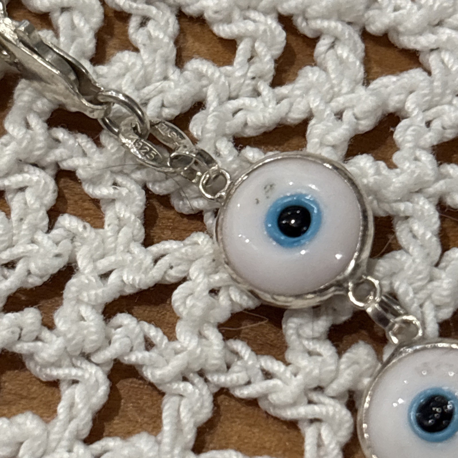 White & Blue Color Good Luck Bracelet Real 925 Sterling Silver View Photos