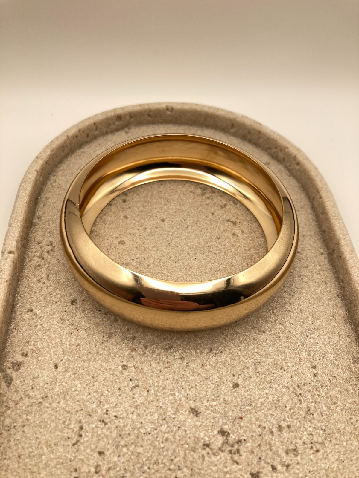 Gold Tone Domed Bangle Bracelet Wide Polished Couture Glossy Statement Chunky