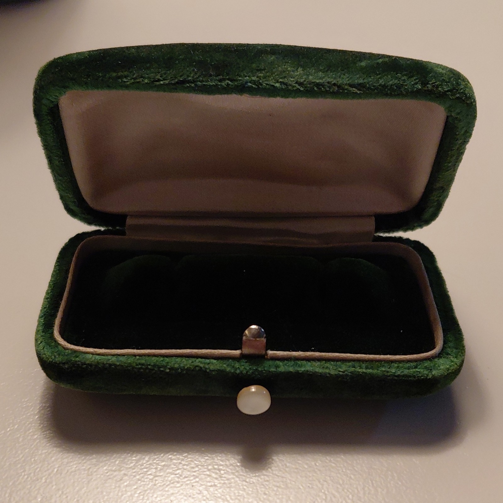 Antique Green Velvet Cufflink Earring Jewelry Box, Satin Lined Gift Case