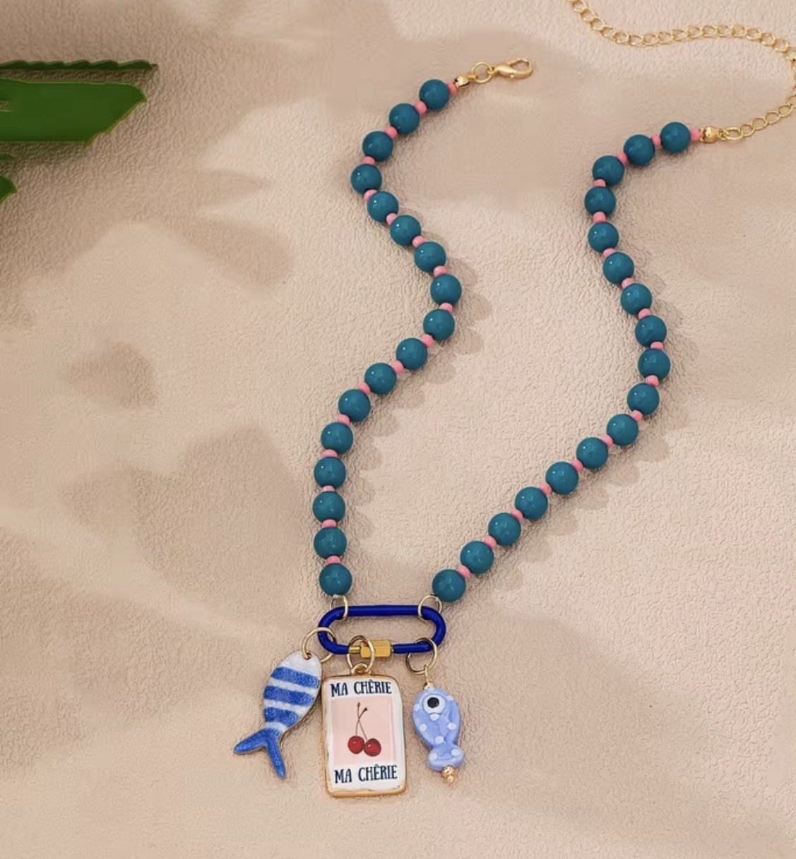 Handmade Resin Beaded Necklace Fish Charms, Beach, Gift For Her