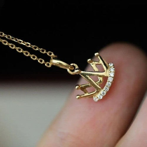 Women’s Crown Pendant In 14K Yellow Gold Plated 1Ct Round Cut Simulated Diamond