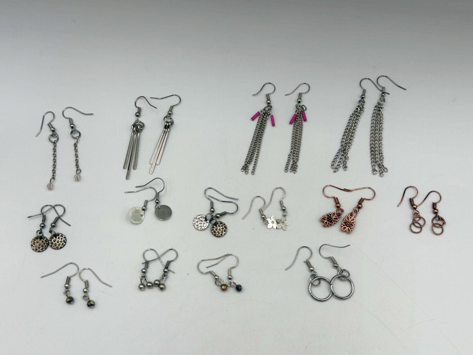 Lot of 14 Pairs Fashion Dangle Earrings Silver Tone Tassel Geometric Boho