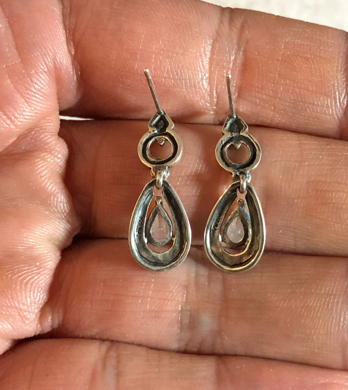 Sterling Silver Blue Topaz Marcasite Earrings 925 Antique Style JTV .80″ 7825