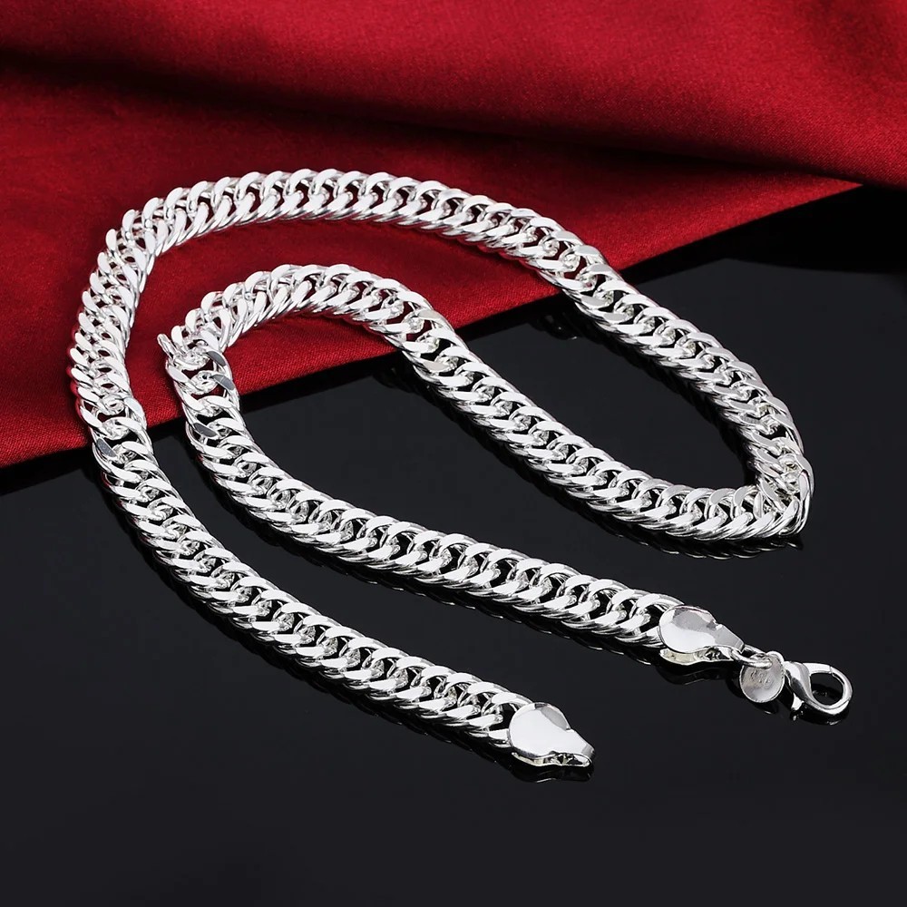 Men’s 10mm 925 Sterling Solid Silver Sideways Chain Necklace Jewelry Gift