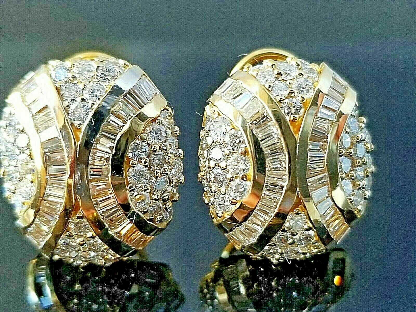2Ct Round & Baguette Lab Created Diamond 14k Gold Finish Omegaback Stud Earrings