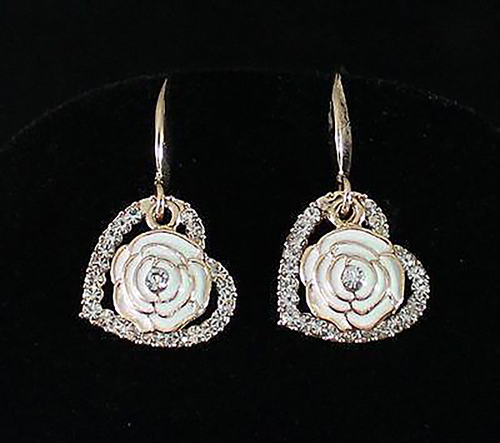 ROSE HEART CLOVER AUSTRIAN CRYSTAL RHINESTONE EARRINGS CHANDELIER E1201 WHITE